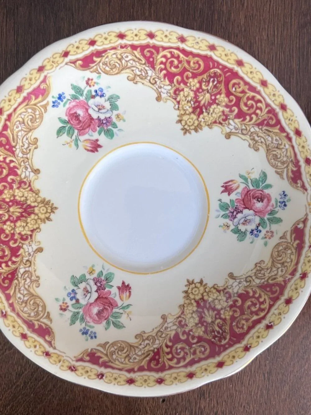 Aynsley England Teacup Ornate Filigree Floral Red Yellow Victorian Style *chip*